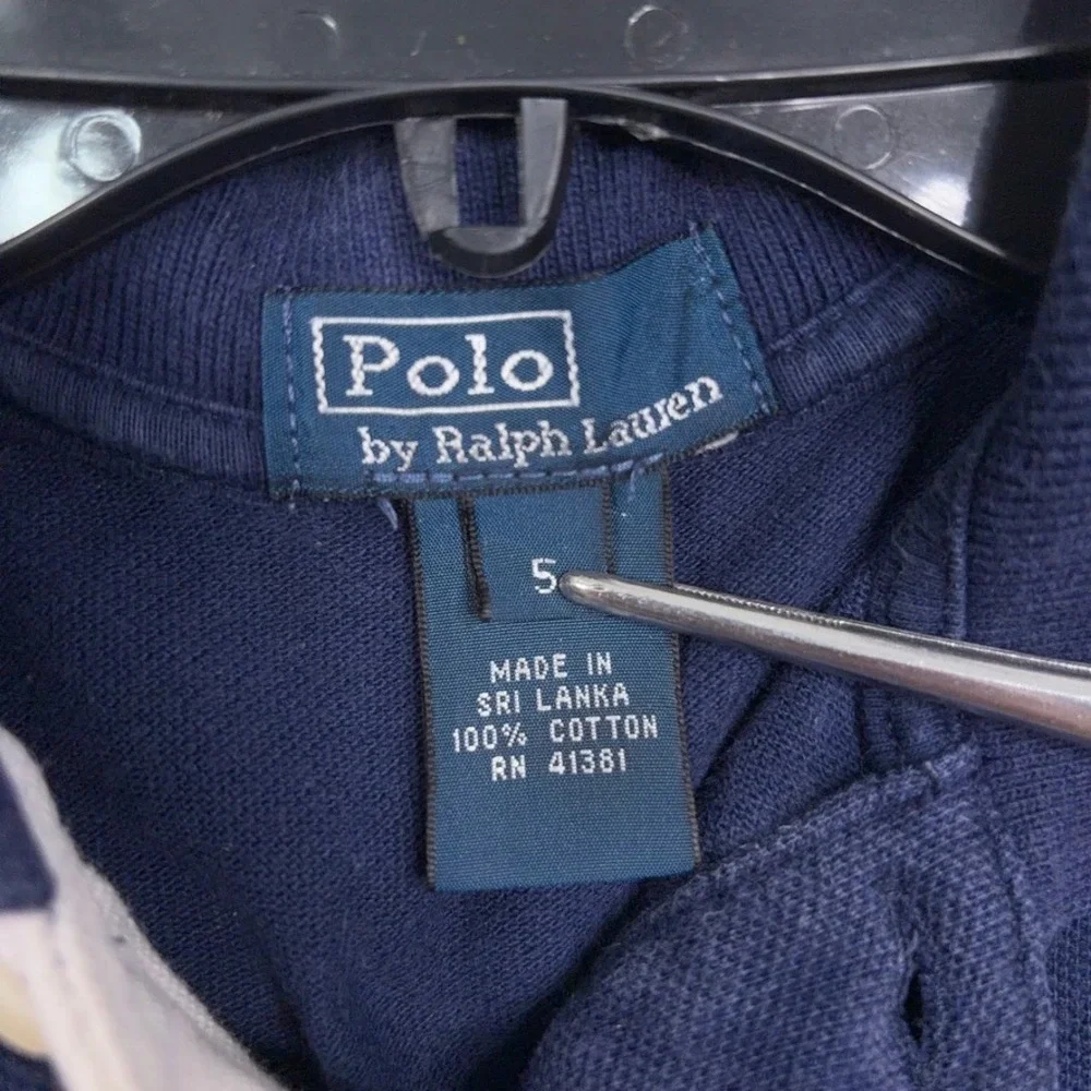 Vintage Polo Ralph Lauren Polo Shirt Kids 5 Blue Colorblock Crest Preppy Classic